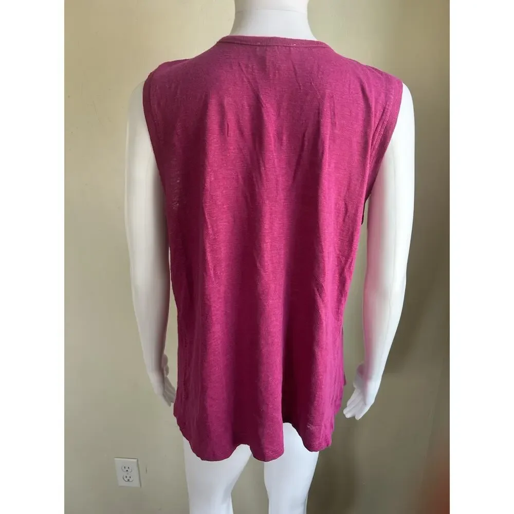 Sundance 100% Linen Tank Womens Large Purple Embroidered Sleeveless Boho Top - Picture 2 of 9